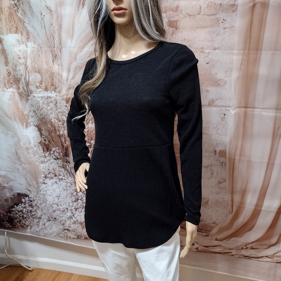 Viamor Women's Black Long Sleeve Long Blouse Stretch Cozy Top - Picture 1 of 14